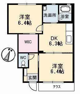 プラセール花華A棟(2DK/1階)の間取り写真