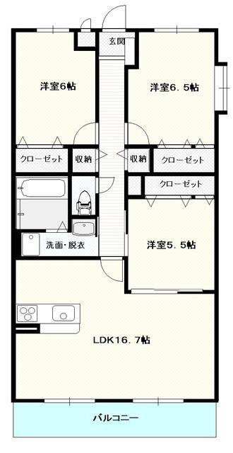 サウスコート(3LDK/2階)の間取り写真