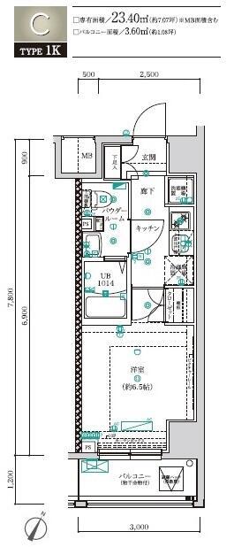 スクエアシティ川崎(1K/5階)の間取り写真