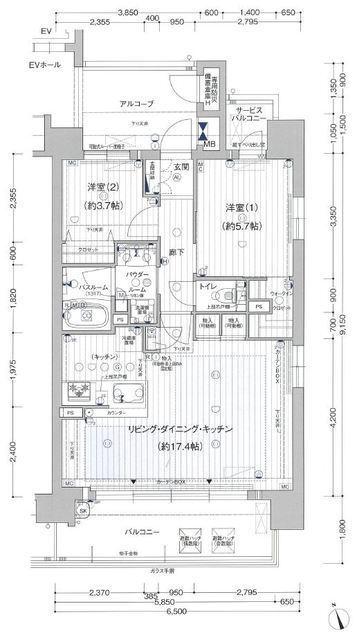 プレサンス ロジェ 名古屋浅間町ザ・レジデンス(2LDK/14階)の間取り写真