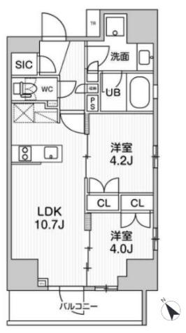 グランエール西日暮里ノース(2LDK/13階)の間取り写真