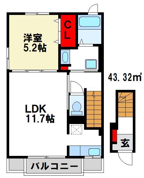 サクセスロードB(1LDK/2階)の間取り写真