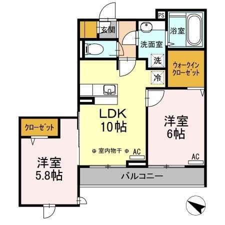 パレスグランディオーサ(2LDK/1階)の間取り写真
