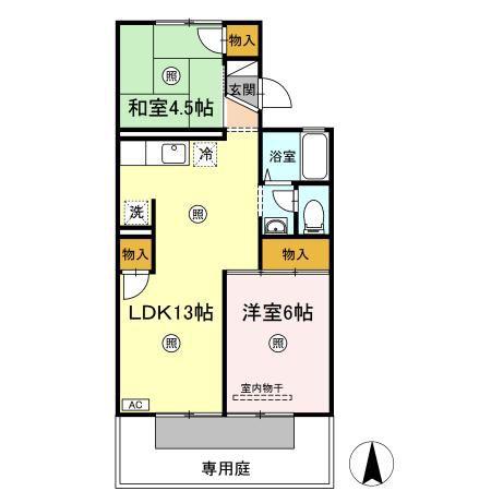 セジュール三島A棟(2LDK/1階)の間取り写真