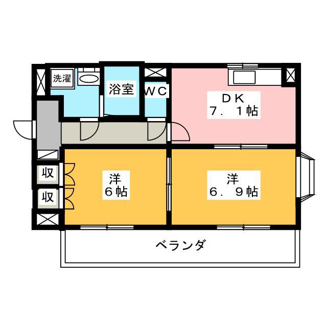 カーサハピネス(2DK/1階)の間取り写真