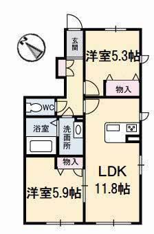 シャーメゾン松茂(2LDK/1階)の間取り写真