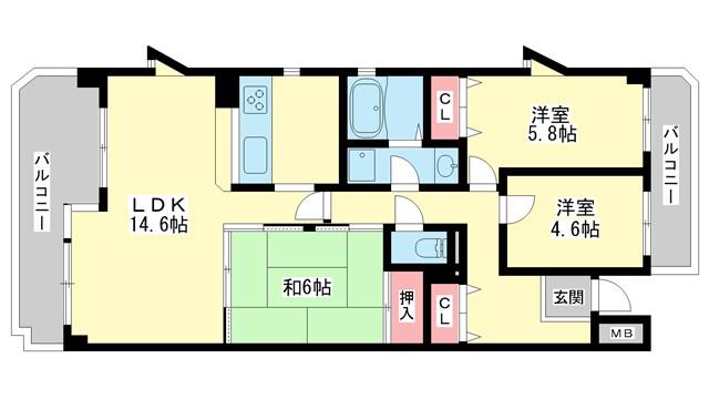 CERES学園前(3LDK/5階)の間取り写真