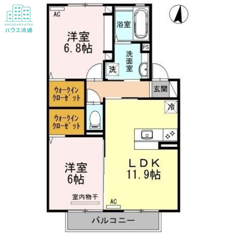 ハルブラッサム富の原 B棟(2LDK/2階)の間取り写真