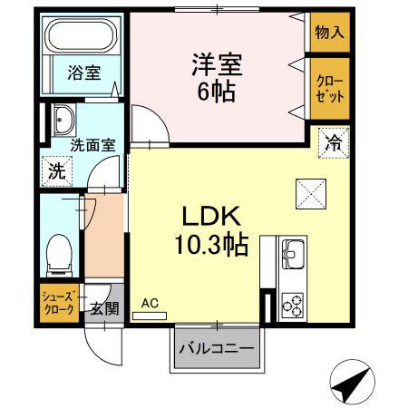 エスポワール長命(1LDK/1階)の間取り写真