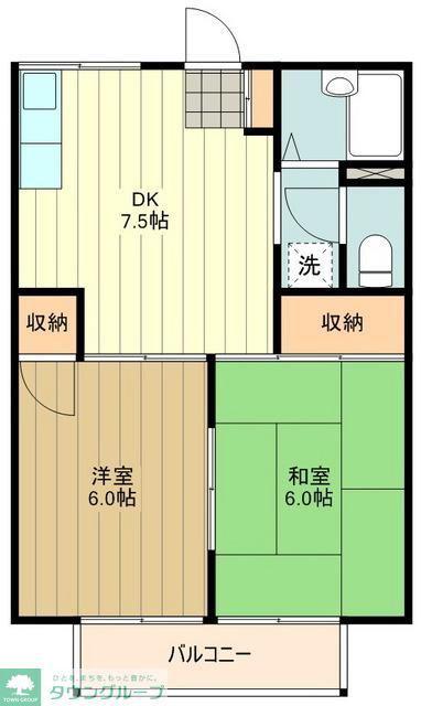 パークサイドハウス(2DK/1階)の間取り写真