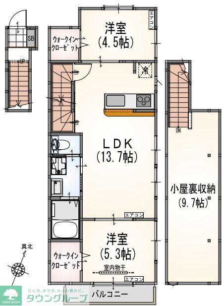 サンライズ希望ヶ丘B棟(2LDK/2階)の間取り写真