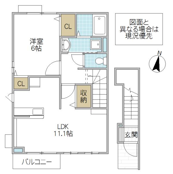 サンセール(1LDK/2階)の間取り写真
