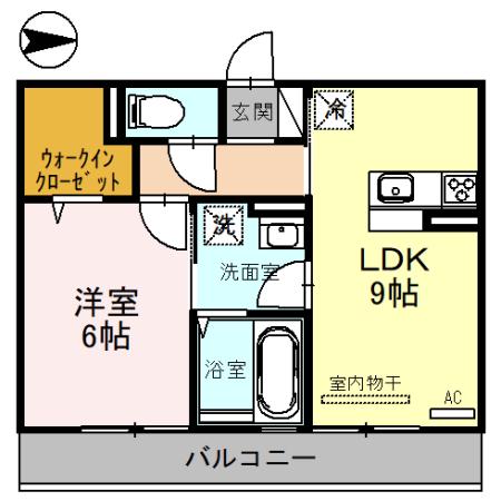 ディアコート萱振(1LDK/1階)の間取り写真