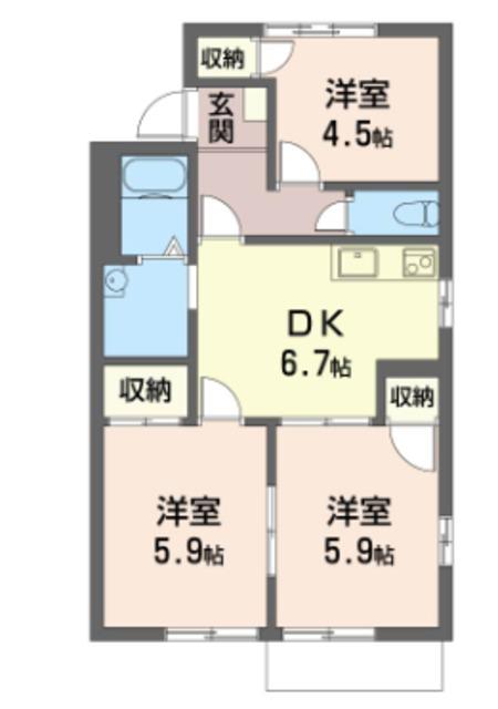 サンモール・学園(3DK/1階)の間取り写真