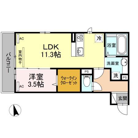 ジュリアス山の田(1LDK/3階)の間取り写真