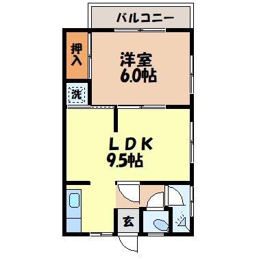 PEACE HOME白木(1LDK/2階)の間取り写真