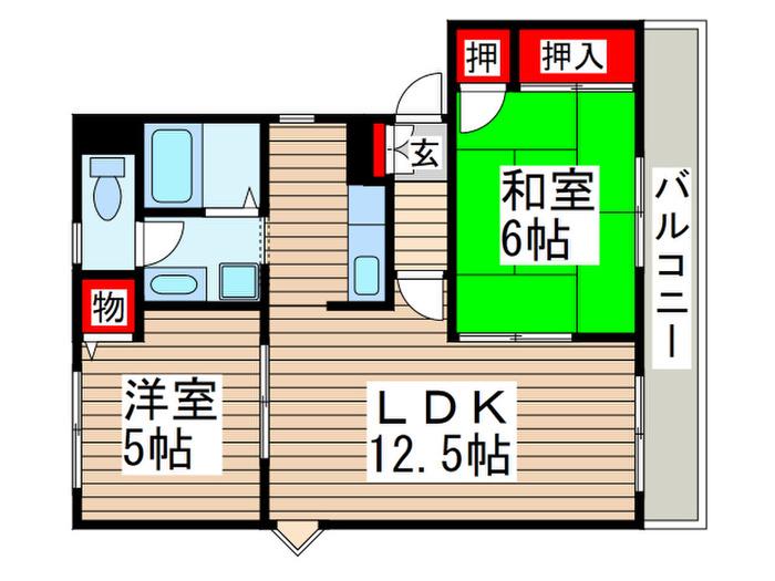 ヴェルドミール夏見B棟(2LDK/1階)の間取り写真