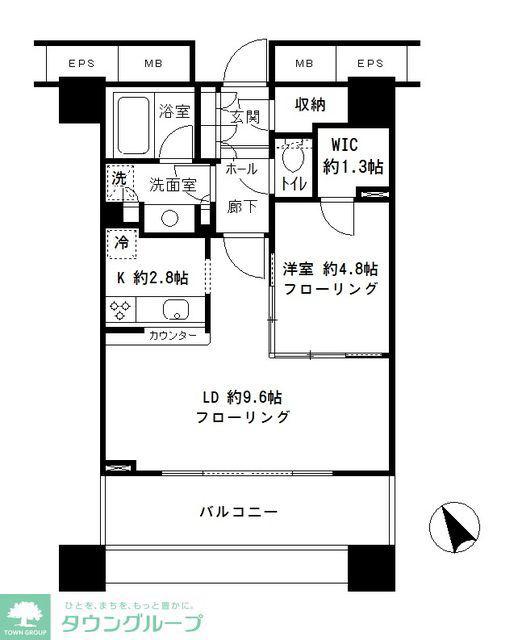 アウルタワー(1LDK/22階)の間取り写真