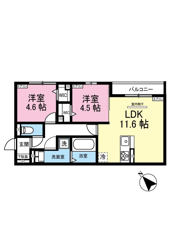 グランコート藤が丘(2LDK/2階)の間取り写真