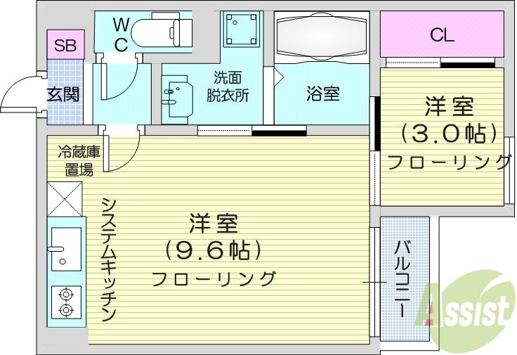 REGALEST北仙台(1LDK/2階)の間取り写真
