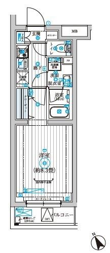 リライア西調布(1K/3階)の間取り写真