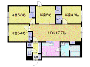 オルセーフラット厚別中央(4LDK/1階)の間取り写真