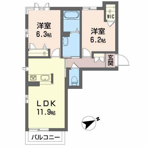 ベレオクレーヴ住吉(2LDK/3階)の間取り写真