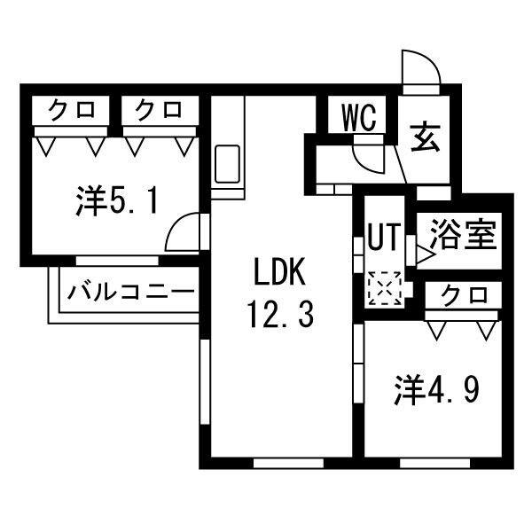 オルタンシア円山(2LDK/2階)の間取り写真