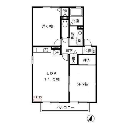 プルミエ徳聖 C(2LDK/2階)の間取り写真