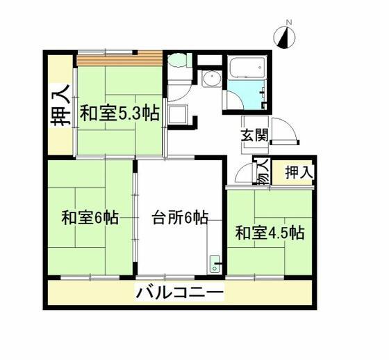 ラ・ビスタ太閤山304号棟(3DK/2階)の間取り写真
