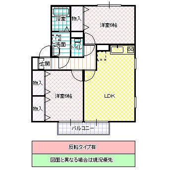 アドラブールフカヤツ B棟(2LDK/1階)の間取り写真