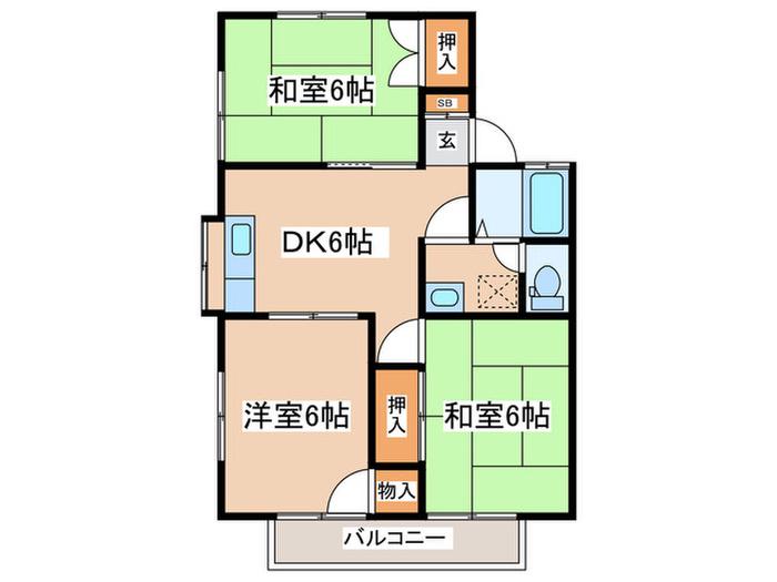 グリーンヴィラ橋本(3DK/1階)の間取り写真