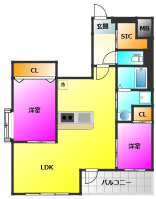 MODERN EIGHT高宮LIETO(2LDK/6階)の間取り写真