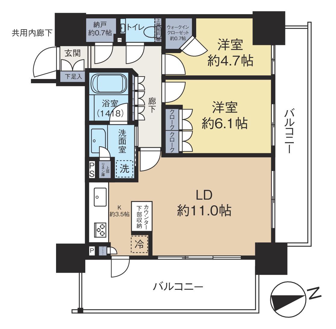 パークタワー西新宿エムズポート(2LDK/7階)の間取り写真