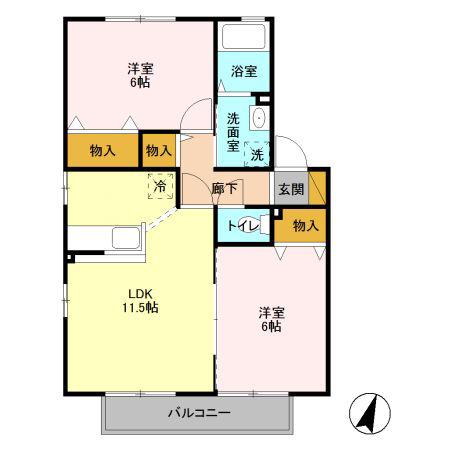 エクレールA(2LDK/2階)の間取り写真