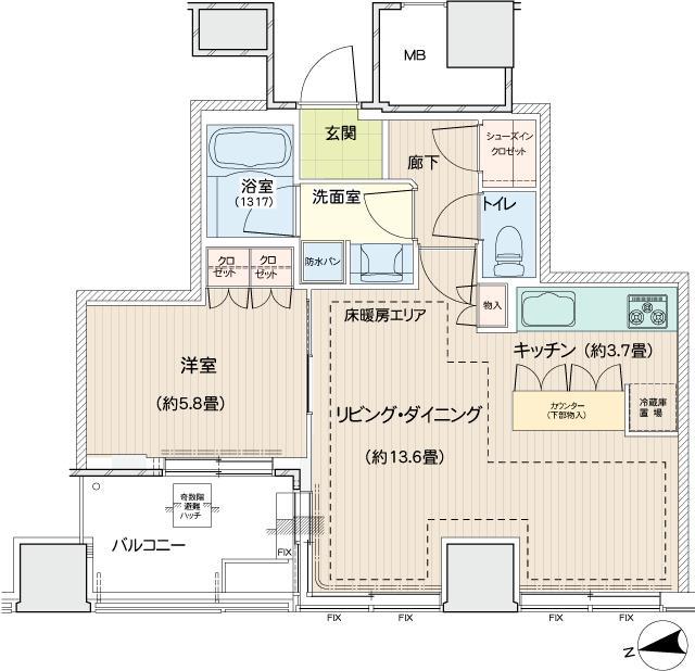 ロイヤルタワー横濱鶴見(1LDK/29階)の間取り写真