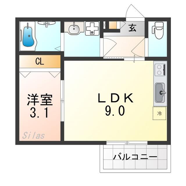 ジーメゾン上野町(1LDK/3階)の間取り写真