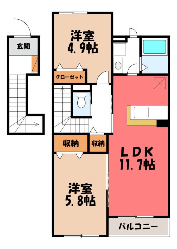 サニーヴィラ(2LDK/2階)の間取り写真