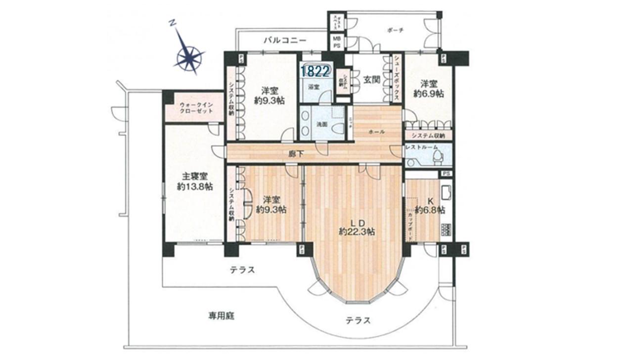 レ・グランディア芦屋東山(4LDK/1階)の間取り写真