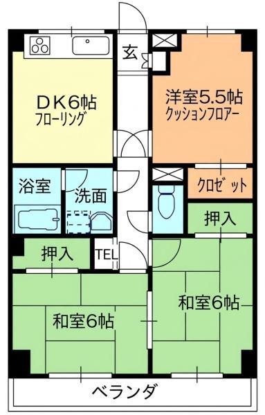 レオサイドマンション(3DK/3階)の間取り写真