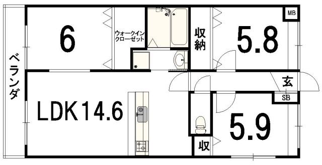 コンフォート下鴨(3LDK/1階)の間取り写真