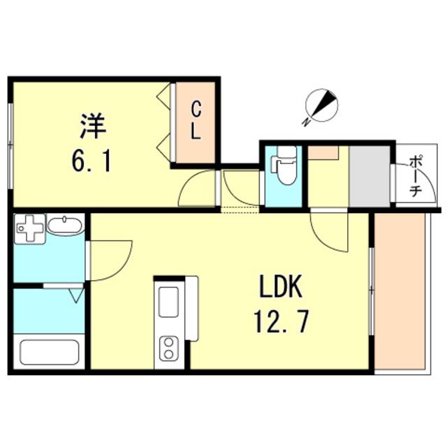 エルシオン・F(1LDK/1階)の間取り写真