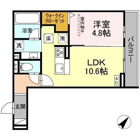 ディーシャンブル富田(1LDK/1階)の間取り写真