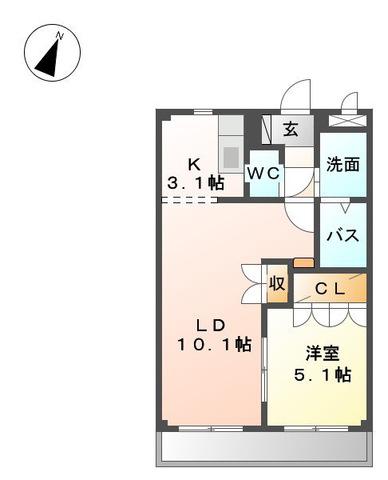 ベリーズガーデン(1LDK/1階)の間取り写真