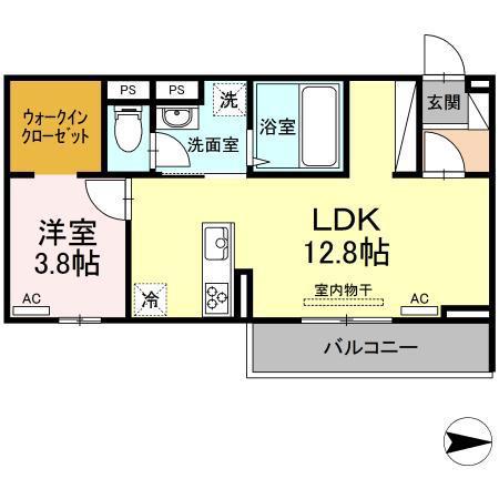 ブランネ―ジュ中川 B棟(1LDK/2階)の間取り写真