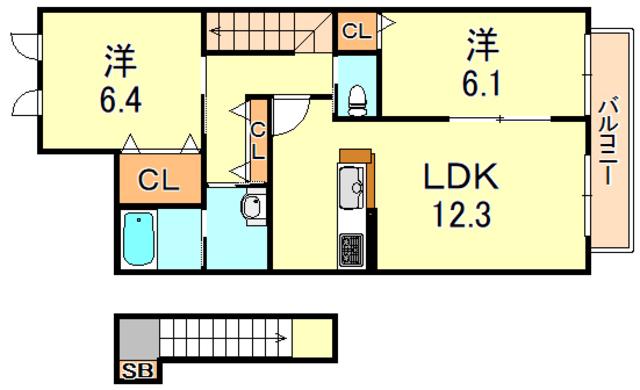 グランコート(2LDK/2階)の間取り写真