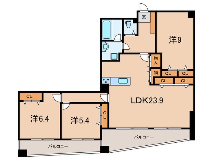 アルパ芦屋2号棟(3LDK/4階)の間取り写真