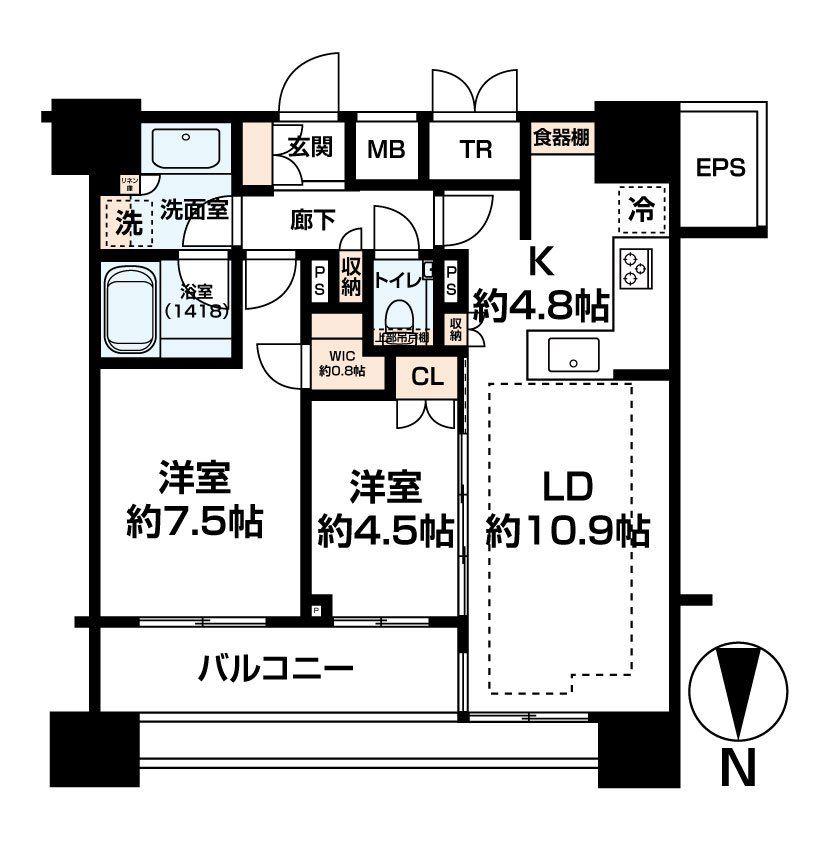 グランリビオ芝大門(2LDK/17階)の間取り写真