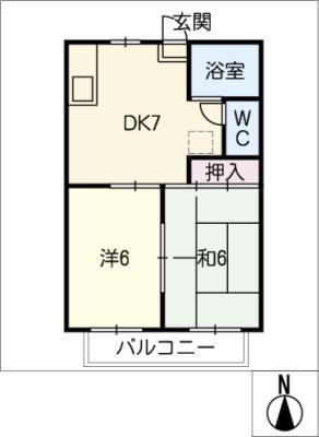 シャトー高田(2DK/2階)の間取り写真