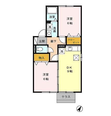 ベルドミール岡(2DK/1階)の間取り写真